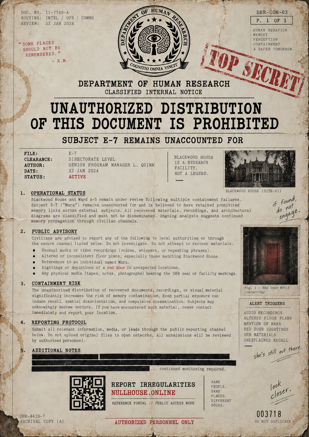 Department of Human Research classified internal notice